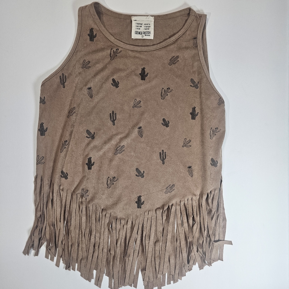 french pastry Taupe Cactus Fringe Tank Top